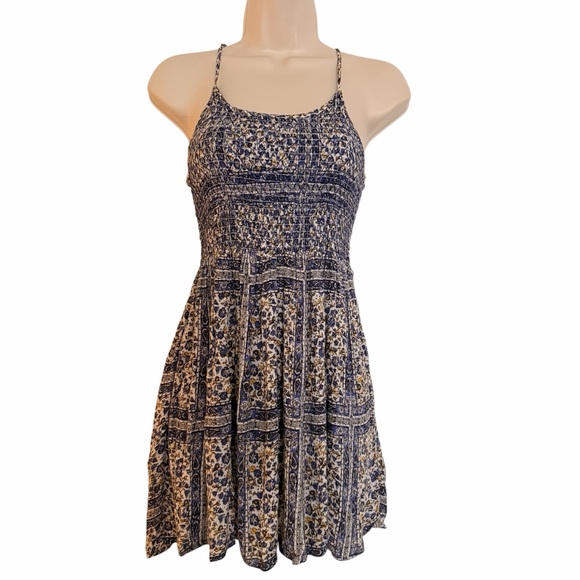 Forever 21 Dresses & Skirts - Forever 21 Smocked Navy Yellow White Floral Sundress Small